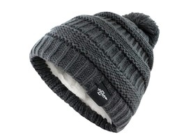 Fear0 Extreme Warm Plush Wool Insulated Gray Knit Cable Pom Pom Skullies... - £8.67 GBP