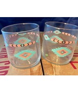 NOS Meiwa Aztec Glassware Set of 2 Pc Juice Glasses 3 1/4&quot; NEW Southwestern - £25.56 GBP