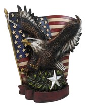 American Bald Eagle With Olive Branch Soaring by US Flag Desktop Figurine - $33.99