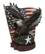 American Bald Eagle With Olive Branch Soaring by US Flag Desktop Figurine - $46.46 CAD