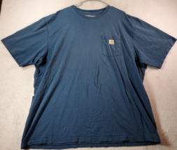 Carhartt T Shirt Mens 3XL Blue Knit Short Casual Sleeve Crew Neck Logo Pocket - £11.09 GBP
