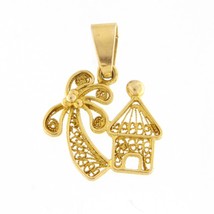 House &amp; palm tree Unisex Charm 18kt Yellow Gold 322401 - £140.18 GBP