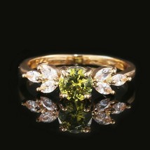 1.55Ct Simulated Green Peridot 14K Yellow Gold Plated Silver Engagement Ring - £95.25 GBP