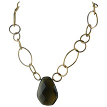 Signed Chico&#39;s Necklace Teardrop Smokey Dark Brown Faceted Pendant - $11.88