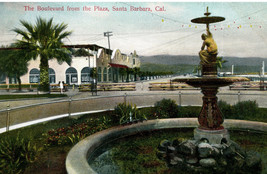 Santa Barbara California Boulevard From The Plaza Postcard Vintage - £8.57 GBP