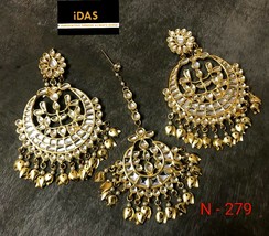 Bollywood Gold Plated Kundan Pearl Jhumki Earrings Tika Fashion Set Wome... - $45.99