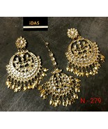 Bollywood Gold Plated Kundan Pearl Jhumki Earrings Tika Fashion Set Wome... - €39,94 EUR