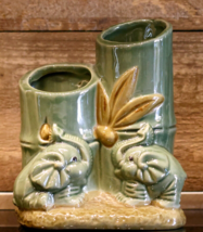 Majolica Elephant &amp; Bamboo Vintage Vase 6&quot; - £23.54 GBP