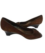 Vintage Franco Sarto Heels Brown Fine Leather Suede Open Toe Wedge Butto... - £18.68 GBP