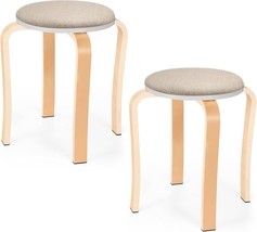 Winzone Wood Stools, Set Of 2 Round Upholstered Backless, And Classroom. - £38.52 GBP