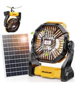 Solar Fan with LED Lantern, 10W Solar Panel Rechargeable Battery Power o... - $726.84 MXN
