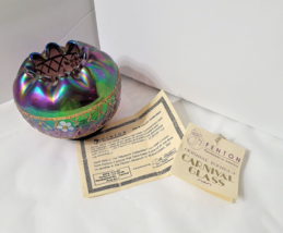 Vtg Fenton Purple Carnival Glass Rose Bowl Vase Cutshaw Gold Lattice Flo... - £50.43 GBP