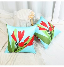 Howdy Textile Set of 2 Sky Blue Flower Decor Pillow Case 18x18 Spring Summer Red - £7.78 GBP