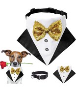 Dog Tuxedo Costume Formal Wedding Dog Bandana Collar with Gold Bow Tie A... - £19.79 GBP