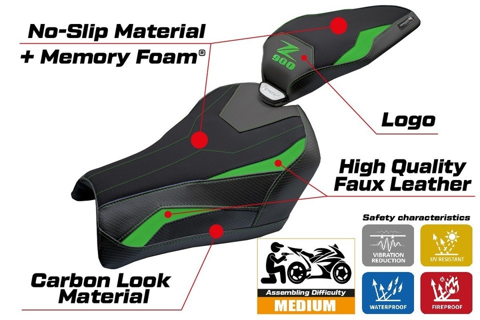Cubierta De Asiento Kawasaki Z900 2025 Tappezzeria Comfort Verde Negro Item image 2
