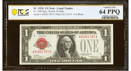 Fr. 1500 $1 1928 Legal Tender Note PCGS Banknote Choice Uncirculated 64 PPQ - $532.94
