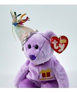 Ty Beanie Babies February Happy Birthday Bear With Tags Party Hat 9.5&quot; 2002 - £5.50 GBP
