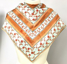 VTG Silk Anne Klein Scarf Lion Designer Floral Apricot/Aqua Hand Rolled ... - $48.11