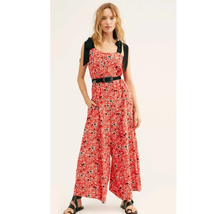 New Free People Cecilia Jumpsuit $128 SMALL Red Floral Combo Wide-Leg - £45.78 GBP