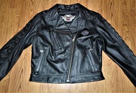 Harley-Davidson Motorcycle Black Leather Biker Jacket Women&#39;s Size M Zip... - $128.69