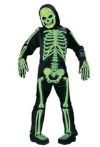 Boys Green Skeleton 3-D Skelebones Jumpsuit, Mask 6 Pc Halloween Costume-sz 8/10 - £23.36 GBP