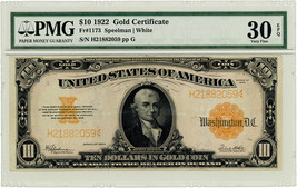 Fr.1173 1922 $10 Gold Certificate PMG VF30 EPQ - $534.71