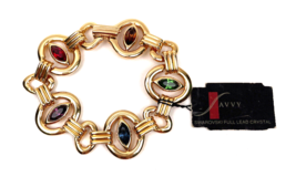 Vintage Swarovski Bracelet Multicolor Crystal Jewel Gold Tone Link - £63.13 GBP