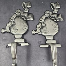 Christmas Stocking Holders Cast Iron Large 9&quot; Heavy Hook Snowman Lot Of 2 - £38.71 GBP