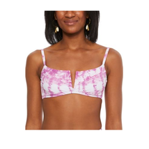 Bar III PURPLE FUCHSIA Summer Stripes V-Wire Bikini Swim Top M Bralette New - $24.70