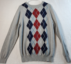 Cherokee Sweater Men Size XL Gray Argyle Knit 100% Cotton Long Sleeve Round Neck - £14.62 GBP