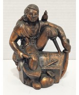 Vtg Bronze Peg Leg Pirate on Treasure Chest w/Parrot Coin Bank No Plug - $20.00