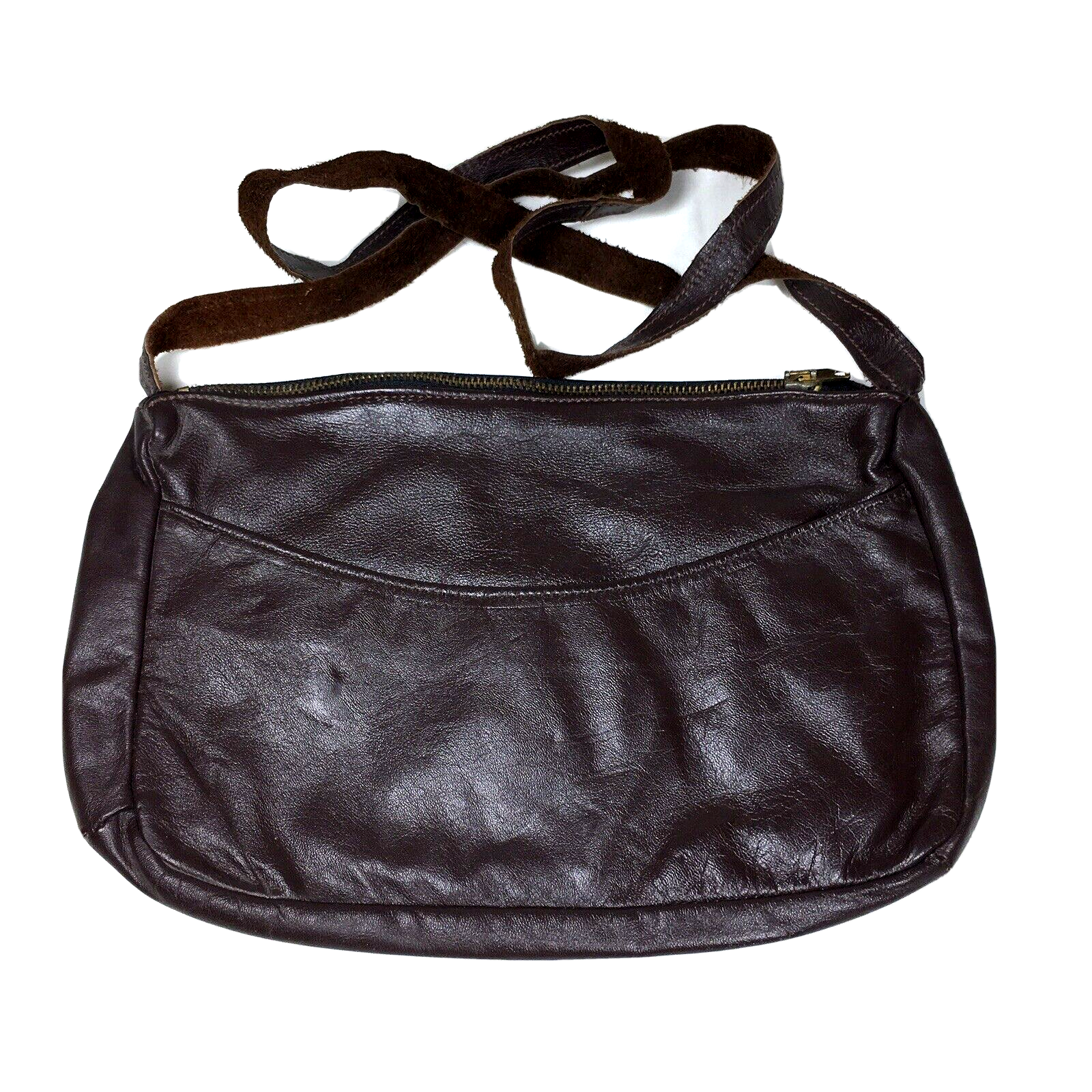 Primary image for Vintage 70s Leather Crossbody Handbag Brown Pouch Purse Shoulder Bag Unlined