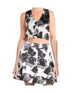 Lucy Paris Black White Flowers Floral Brocade Crop Top Mini Skirt Set si... - $56.70 CAD
