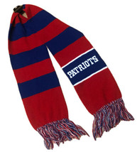 New England Patriots Striped Knit Fringe Scarf Red &amp; Blue NEW - £9.98 GBP