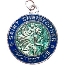 Vintage Saint Christopher Blue &amp; Green Enamel  medal  - £71.01 GBP