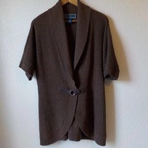 Karen Scott Brown Knit Cardigan Sweater Top Short Sleeves Women size Medium - £11.61 GBP