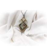Handmade brass square pendant with multicolor Labradorite, Boho style - $98.00
