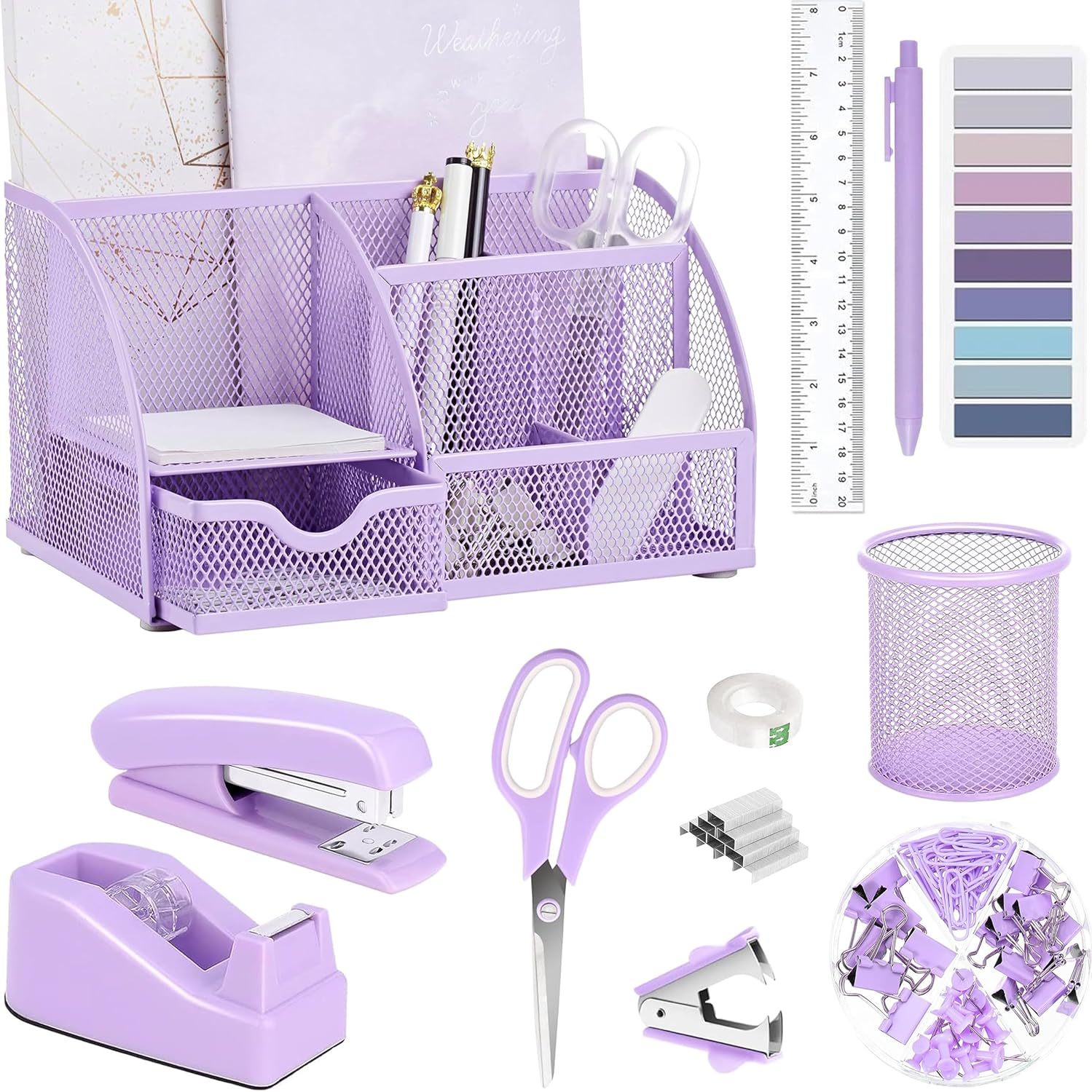 Purple Office Desk Accessories Supplies, 12Pcs Desk Organizers And, Clip... - $35.94