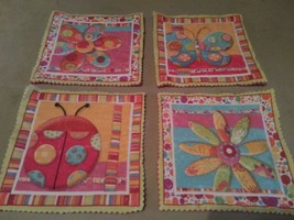 4pc ladybugs flowers butterflies fabric coasters quilted handmade daisy  - £3.99 GBP