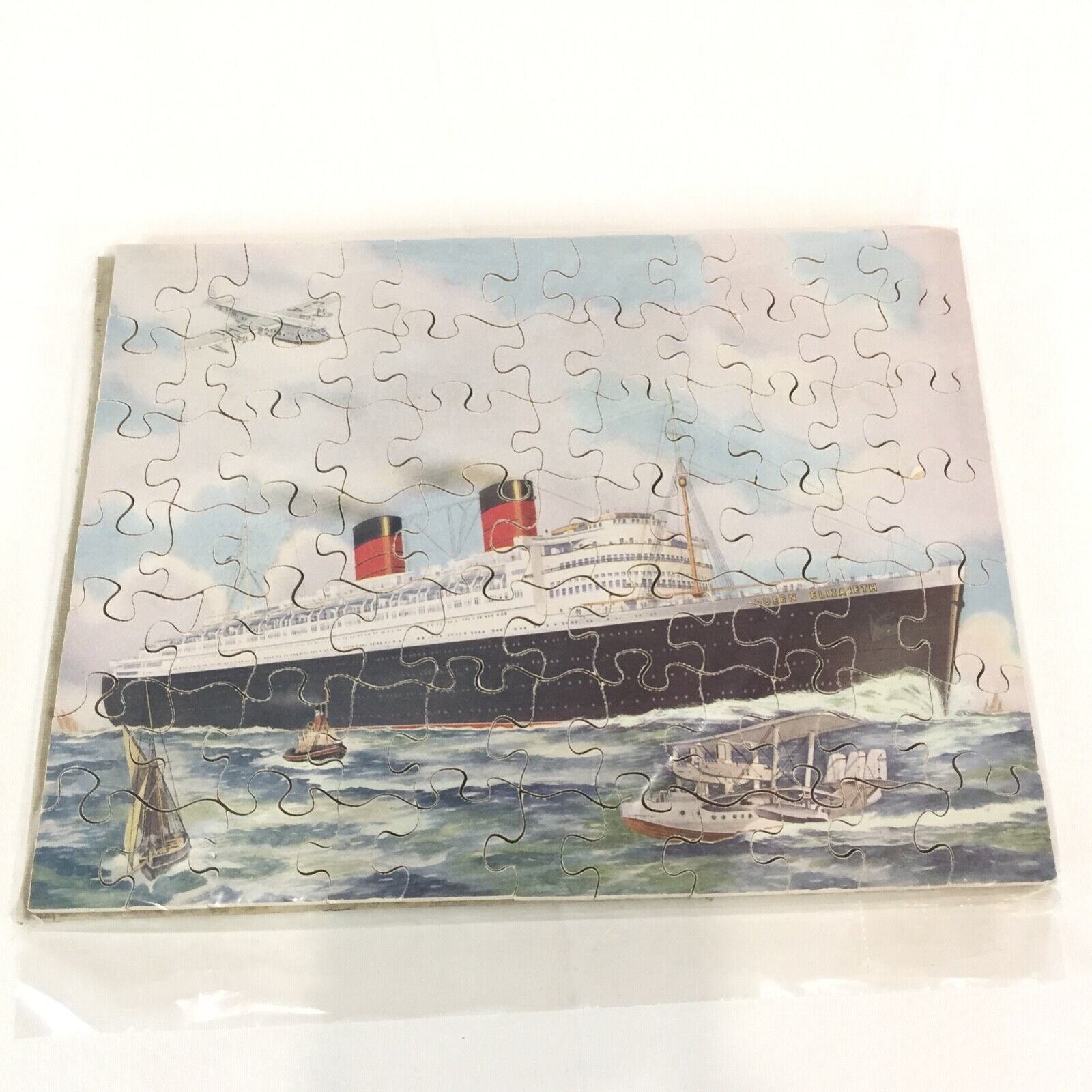 1940's VICTORY Wooden JIG-SAW PUZZLE of the Cunard Liner Queen Elizabeth Ship - $79.18