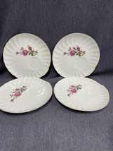 SET of 4 by Japan SNACK PLATES ~ Beautiful MOSS ROSE Design 7” Diameter - £13.23 GBP