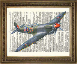 Vintage Dizionario Pagina Stampa: WW2 Flying Spitfire Fighter Aereo (25.4x20.3cm - £5.27 GBP