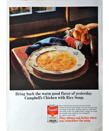 Campbells Chicken Soup with rice biscuits hot bowl dinner-1965 Vintage P... - $12.67 CAD