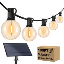 100Ft G40 Solar String Lights, Globe Outdoor String Lights With 52 E12 Waterproo - £66.32 GBP