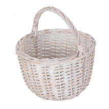 Round White Wash Wicker Shopping Basket - £22.38 GBP