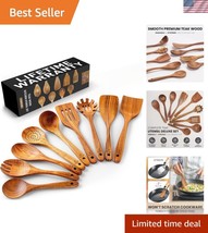 Elegant Teak Wooden Cooking Utensils Set - 9-Piece Non-Scratch &amp; Comfort... - $82.49