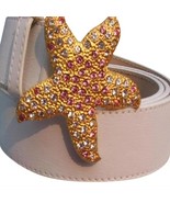 Donald Pliner Rhinestone White Leather 3&quot; wide Gold Metal Star Belt New ... - $106.68 CAD
