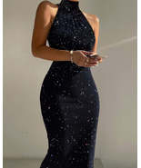 Glitter High Neck Sleeveless Bodycon Dress Sexy Slim Fit Women Mini Body... - £67.34 GBP+