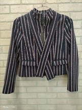 Banana Republic NWT Navy Blue &amp; Red Striped Collarless Blazer With Scarf Size 4 - £26.40 GBP