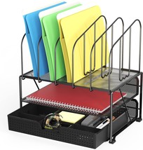 Black Decobros Mesh Desk Organizer With Double Tray, Five, And Sliding D... - £27.14 GBP
